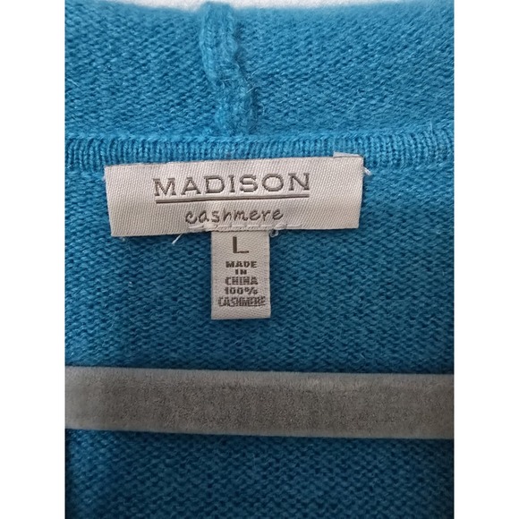 Madison Cashmere Hooded Sweater With Pocket Blue Size Large - Picture 3 of 4